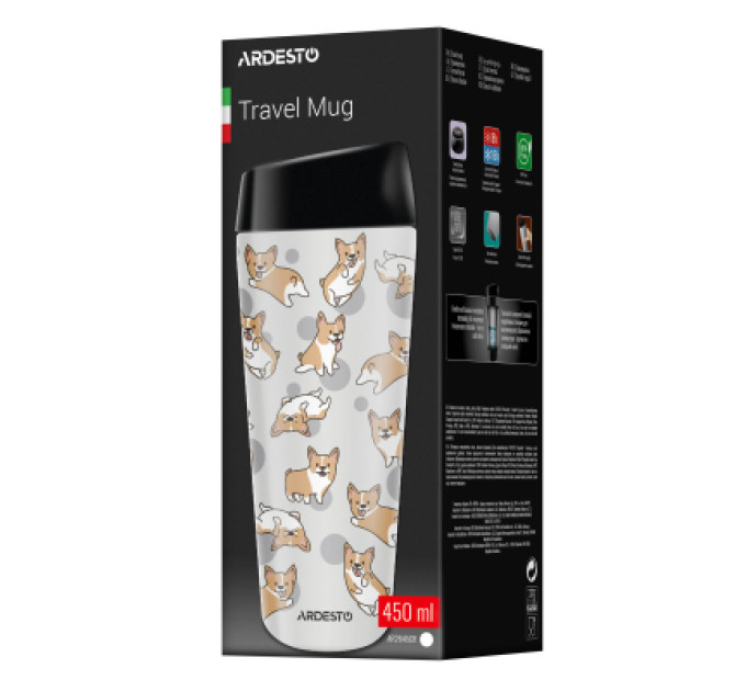 Ardesto Термокружка Ardesto Coffee Time Animals Corgi 450мл, нержавіюча сталь, сірий (AR2645CR)