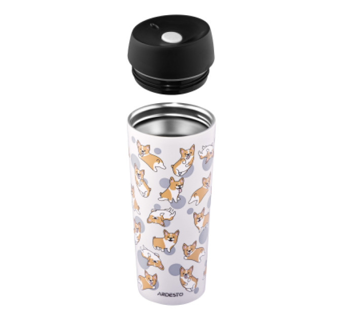 Ardesto Термокружка Ardesto Coffee Time Animals Corgi 450мл, нержавіюча сталь, сірий (AR2645CR)