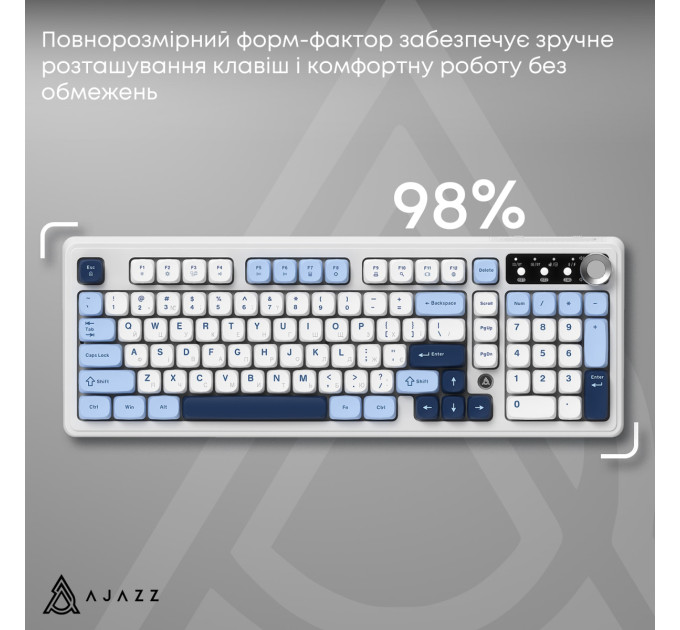 Ajazz Клавіатура бездротова Ajazz AF98 Plus Glacier Blue (AF98-PLUS-GB)