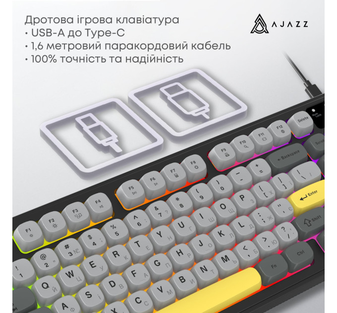 Ajazz Клавіатура Ajazz AF98 Black USB-C Black Gray Yellow (AF98-BGY)