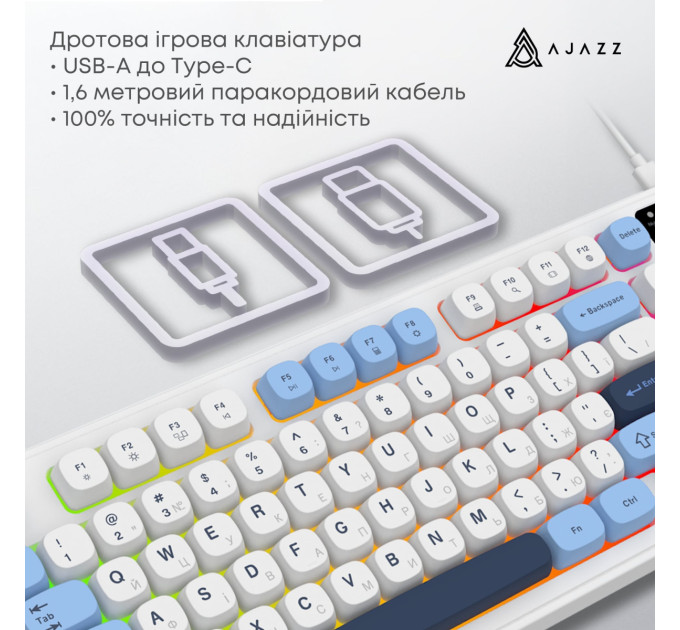 Ajazz Клавіатура Ajazz AF98 Black USB-C Glacier Blue (AF98-GB)