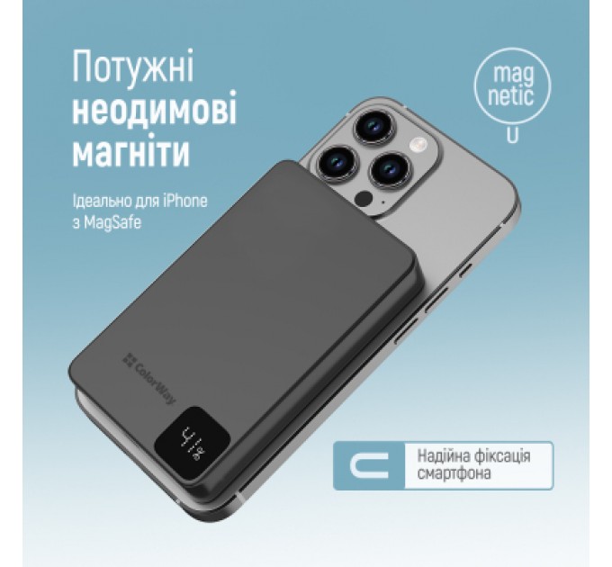 Батарея універсальна ColorWay 10 000 mAh PD/22.5W, 15W MagSafe Black (CW-PB100LPA1BK-WPDD)
