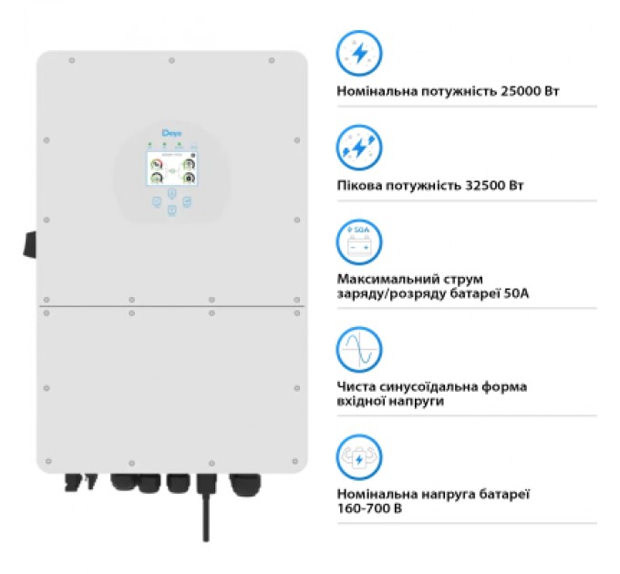 Сонячний інвертор Deye SUN-25K-SG01HP3-EU, 25кВт (SUN-25K-SG01HP3-EU)