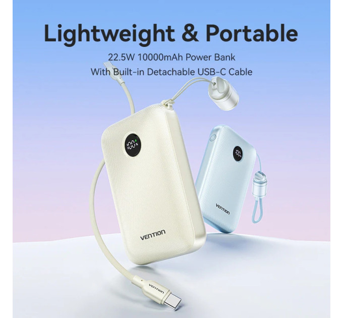 Vention Батарея універсальна VENTION 10000mAh 22,5W Fast Charging, USB-A, 2xUSB-C Blue (FKAL0-C)