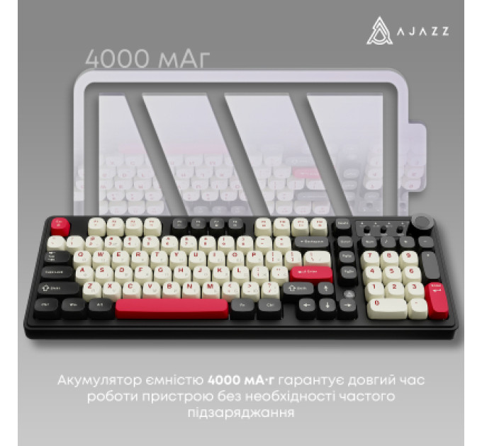 Ajazz Клавіатура Ajazz AF98 Plus Wireless/Bluetooth/USB UA Black/White/Red (AF98-PLUS-BSR)