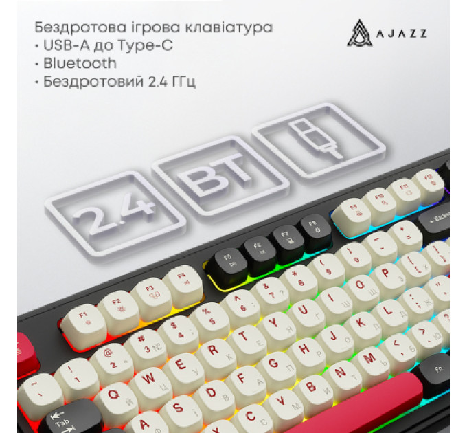 Ajazz Клавіатура Ajazz AF98 Plus Wireless/Bluetooth/USB UA Black/White/Red (AF98-PLUS-BSR)