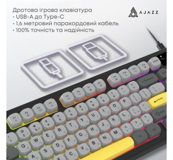 Ajazz Клавіатура Ajazz AF98 USB UA Black/Grey/Yellow (AF98-BGY)