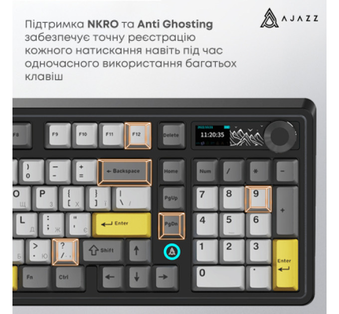 Ajazz Клавіатура Ajazz AK980 V2 Gift Switch V2 Wireless/Bluetooth/USB UA Black/Grey/Yellow (AK980-V2-G-BGY)