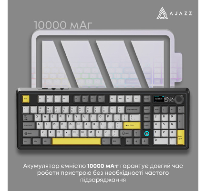 Ajazz Клавіатура Ajazz AK980 V2 Gift Switch V2 Wireless/Bluetooth/USB UA Black/Grey/Yellow (AK980-V2-G-BGY)