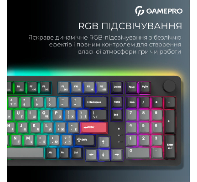 GamePro Клавіатура GamePro Asgard Drakkar Keychron Super Red Switch Wireless/Bluetooth/USB UA Black (MK305BK)