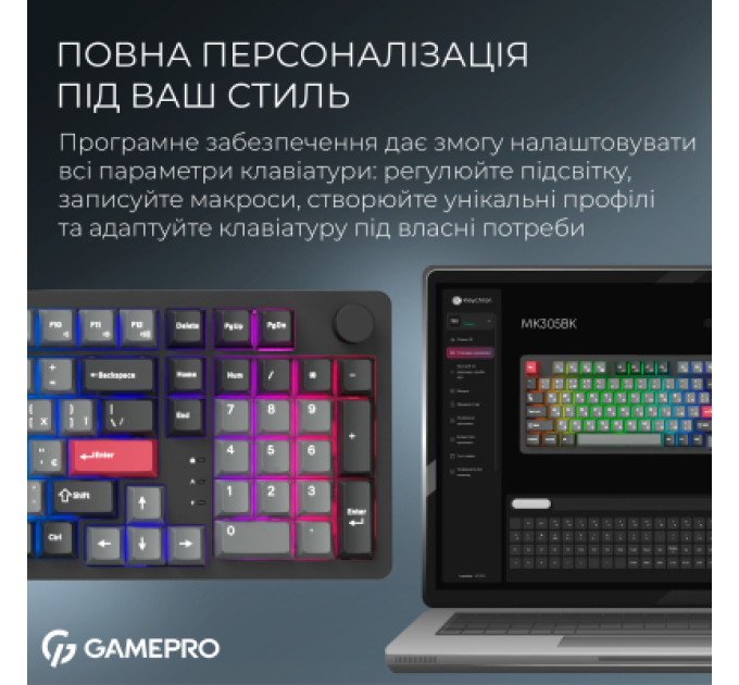 GamePro Клавіатура GamePro Asgard Drakkar Keychron Super Red Switch Wireless/Bluetooth/USB UA Black (MK305BK)