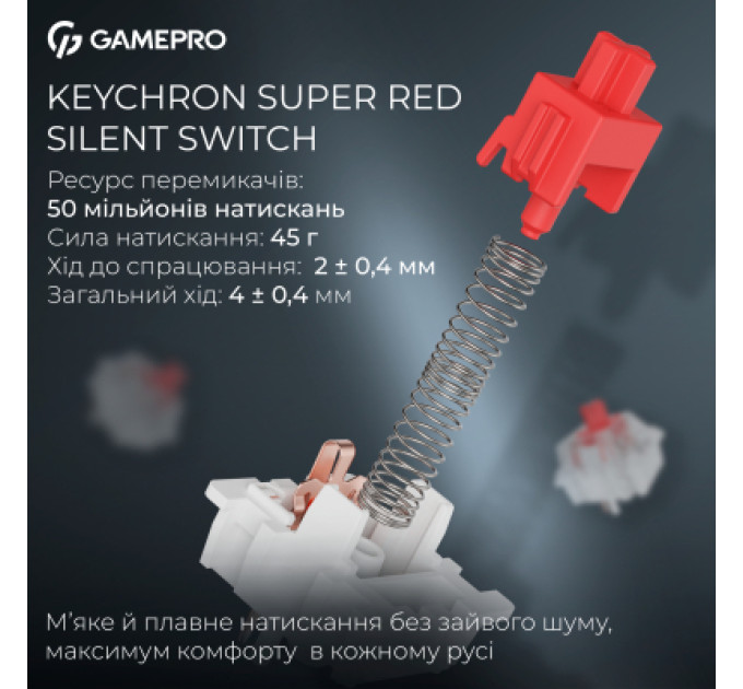 GamePro Клавіатура GamePro Asgard Drakkar Keychron Super Red Switch Wireless/Bluetooth/USB UA Black (MK305BK)