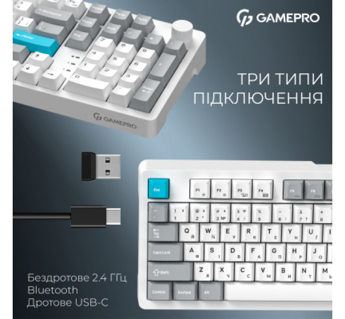 GamePro Клавіатура GamePro Asgard Drakkar Keychron Super Red Switch Wireless/Bluetooth/USB UA White (MK305WH)