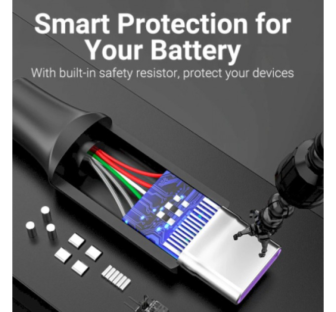 Дата кабель USB 2.0 AM to Type-C 0.5m 5.0A (25W) PVC black Vention (CORBD)