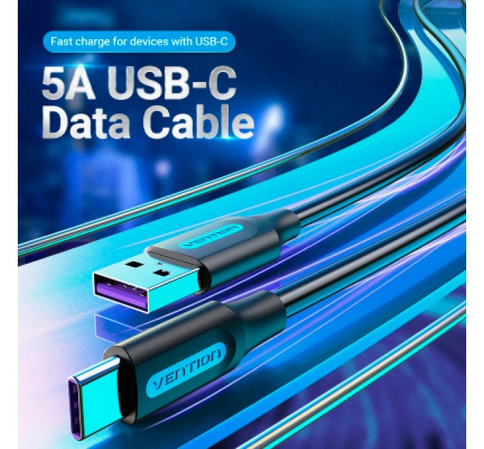 Дата кабель USB 2.0 AM to Type-C 0.5m 5.0A (25W) PVC black Vention (CORBD)