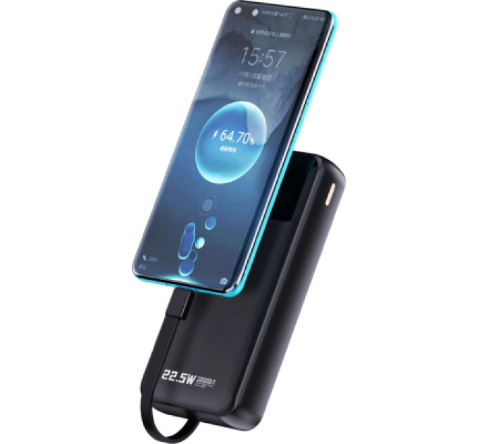 Dudao Батарея універсальна Dudao K15Pro 20000mAh PD/22.5W, QC, with built-in cables, Black (6977196682430)