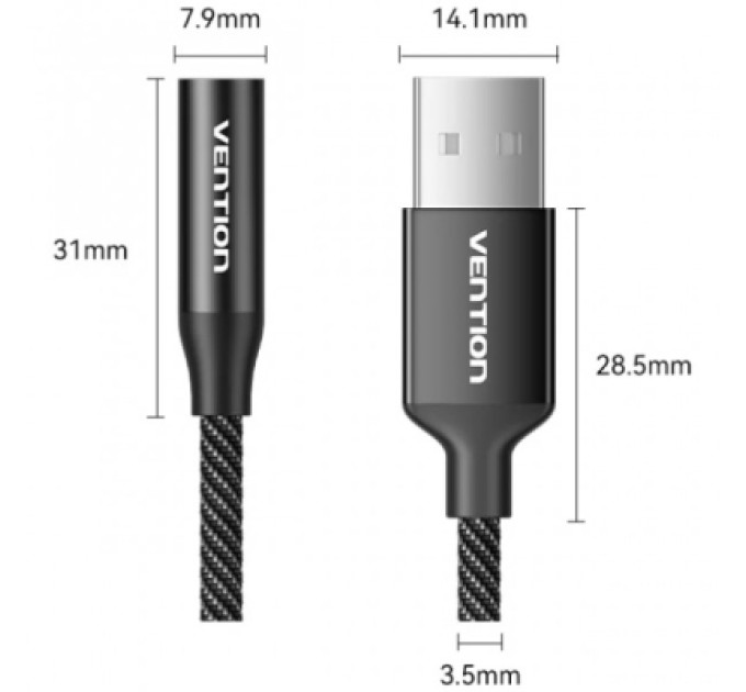 Vention Звукова плата VENTION USB AM to 3.5mm F 0.25m (4pin) 96kHz/24bit DSP noise reduction (CVEBC)