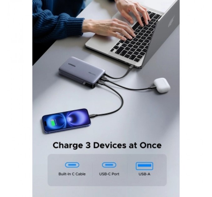 Батарея універсальна Ugreen 20000mAh 145W with Built-in Cable (PB551 55992B)