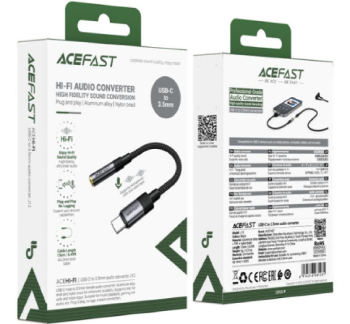 Acefast Перехідник USB-C to 3.5mm F 0.15m DAC audio black Acefast (6974316285281)