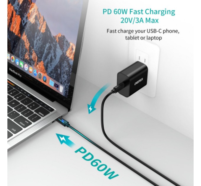 Дата кабель Кабель USB 2.0 Type-C M-M, 0.5 м,чорний Choetech Choetech (CC0001-V4-PE)