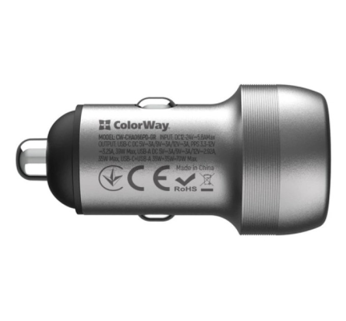ColorWay Зарядний пристрій ColorWay USB-C PD35W + USB QC3.0 car adapter (CW-CHA066PD-GR)