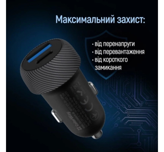 ColorWay Зарядний пристрій ColorWay USB-C PD35W + USB QC3.0 car adapter (CW-CHA064PD-BK)