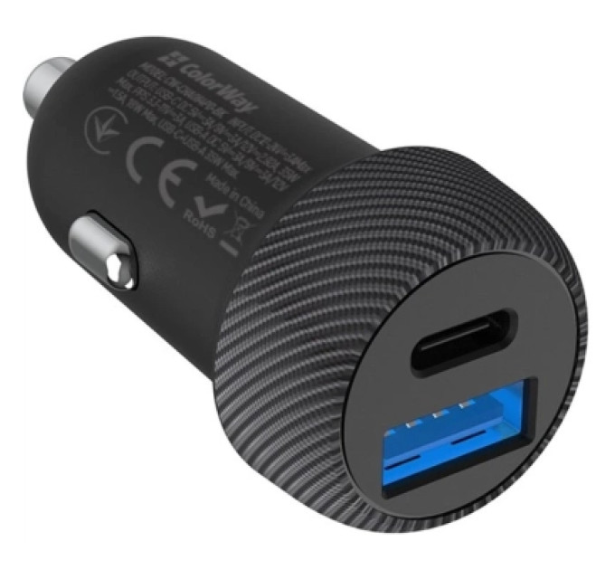 ColorWay Зарядний пристрій ColorWay USB-C PD35W + USB QC3.0 car adapter (CW-CHA064PD-BK)
