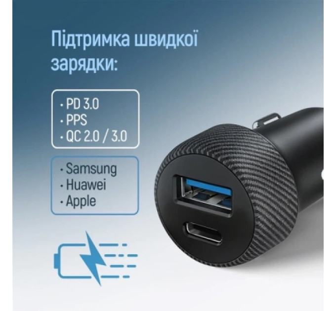ColorWay Зарядний пристрій ColorWay USB-C PD35W + USB QC3.0 car adapter (CW-CHA064PD-BK)