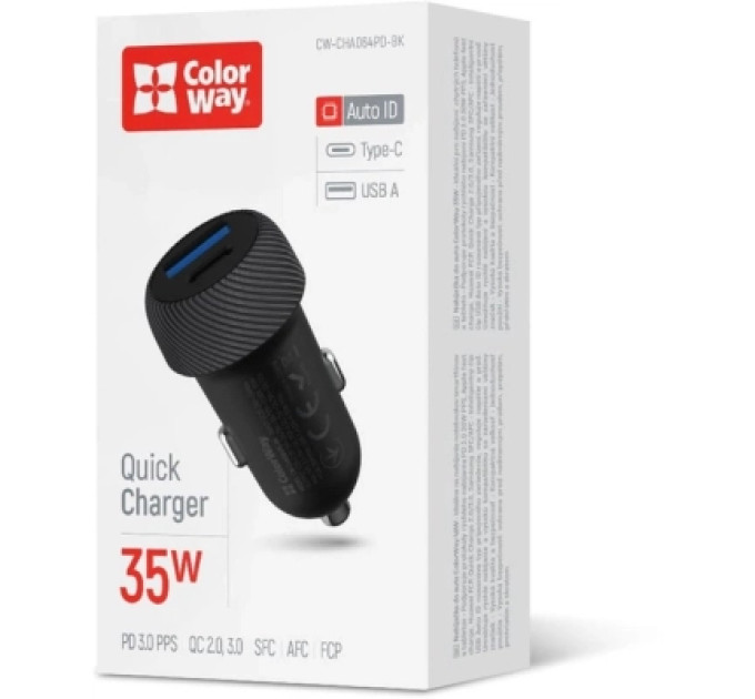 ColorWay Зарядний пристрій ColorWay USB-C PD35W + USB QC3.0 car adapter (CW-CHA064PD-BK)