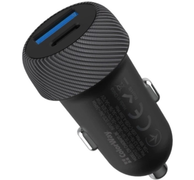 ColorWay Зарядний пристрій ColorWay USB-C PD35W + USB QC3.0 car adapter (CW-CHA064PD-BK)