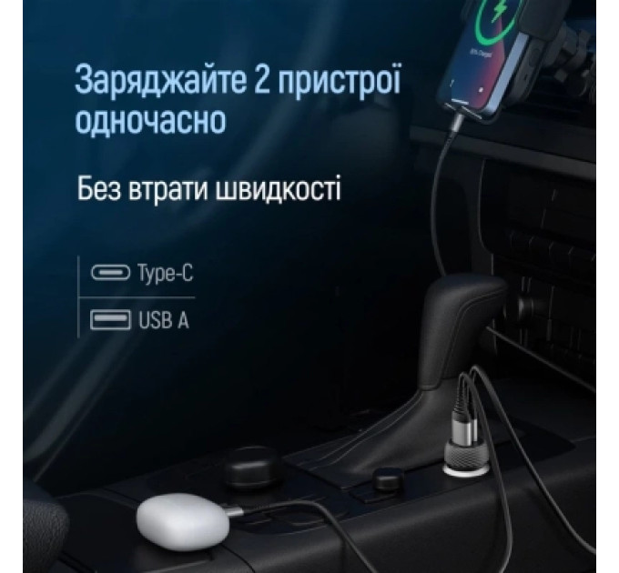 ColorWay Зарядний пристрій ColorWay USB-C PD35W + USB QC3.0 car adapter (CW-CHA064PD-BK)