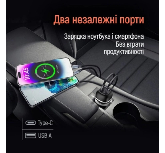 ColorWay Зарядний пристрій ColorWay USB-C PD45W + USB QC3.0 car adapter (CW-CHA067PD-BK)