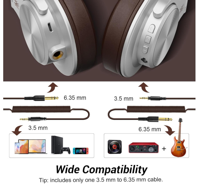 OneOdio Навушники OneOdio Fusion A70 Bluetooth+3,5мм/6,35мм Silver/Brown (A70 Silver Brown)