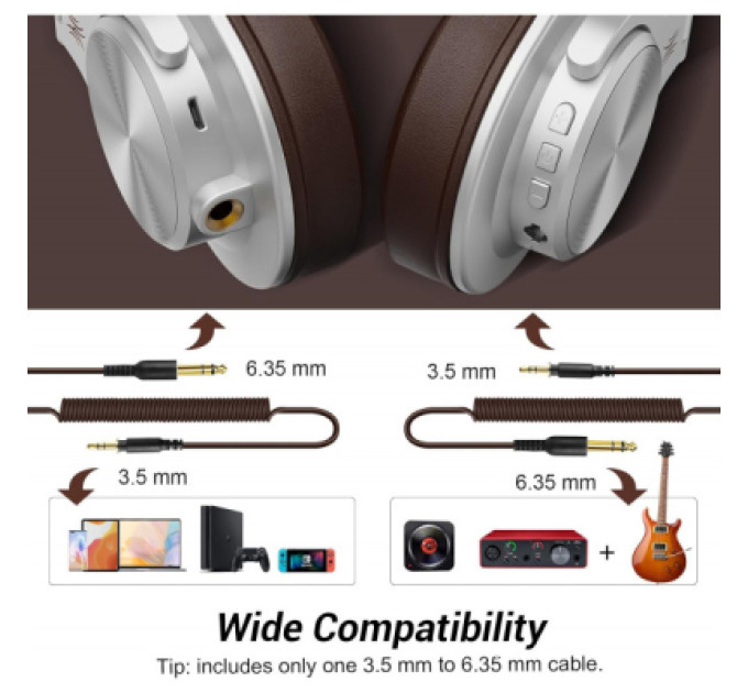 OneOdio Навушники OneOdio Fusion A70 Bluetooth+3,5мм/6,35мм Silver/Brown (A70 Silver Brown)