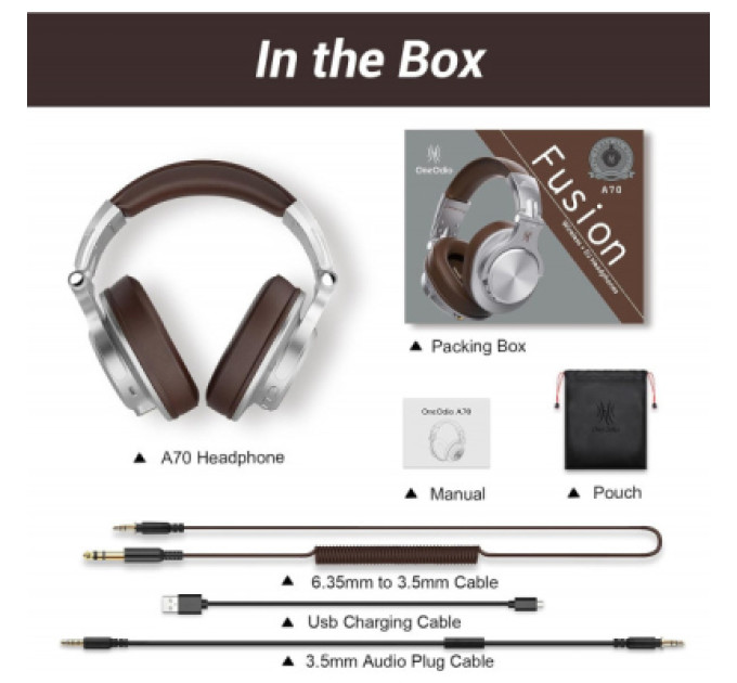 OneOdio Навушники OneOdio Fusion A70 Bluetooth+3,5мм/6,35мм Silver/Brown (A70 Silver Brown)