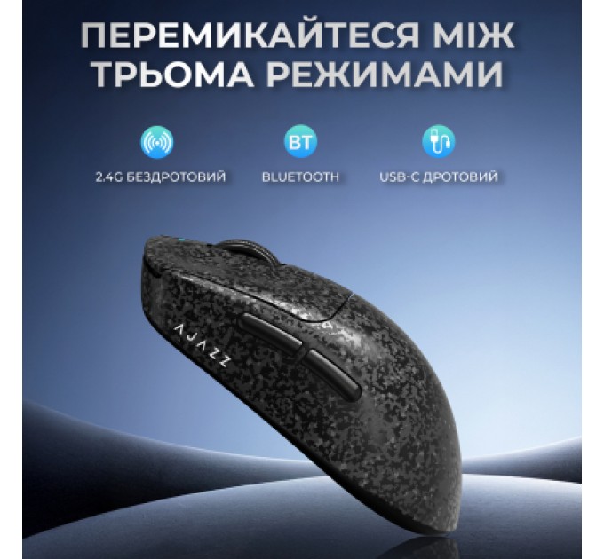 Мишка Ajazz AJ199 Carbon fiber Wireless/Bluetooth/USB Black (AJ199-B)