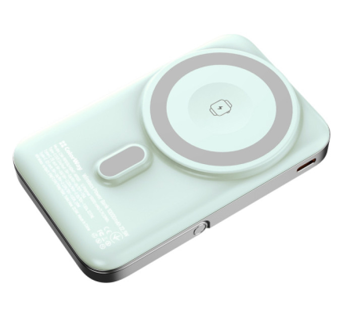 ColorWay Батарея універсальна ColorWay 10 000 mAh PD/22.5W, 15W MagSafe & Watch Wireless Aquamarine (CW-PB100LPA2MT-WPDD)
