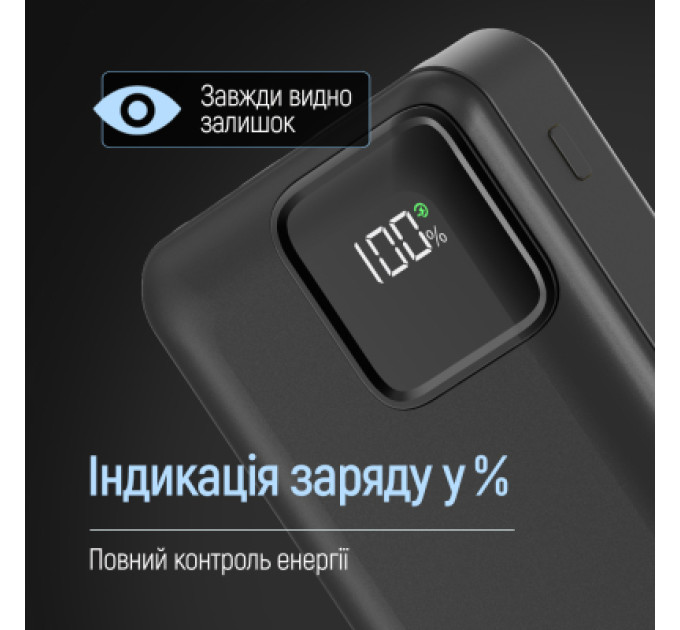 ColorWay Батарея універсальна ColorWay 20 000 mAh Optimal Power PD/22.5W, QC/3.0, Black (CW-PB200LPB5BK-PDD)