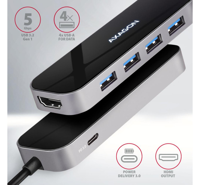 AXAGON Концентратор USB-C 6IN1 0.2M HMC-6H4A AXAGON