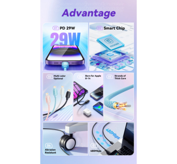Essager Дата кабель USB-C to Lightning 1.0m 20W blue Essager (EXCTL-WL03-P)