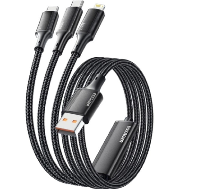 Essager Дата кабель USB 2.0 AM to Lightning + Micro 5P + USB-C 1.2m 100W Essager (EXCMTL-JJ01-P)