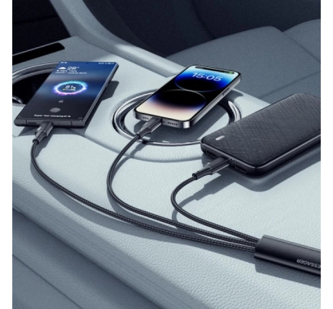 Essager Дата кабель USB 2.0 AM to Lightning + Micro 5P + USB-C 1.2m 100W Essager (EXCMTL-JJ01-P)