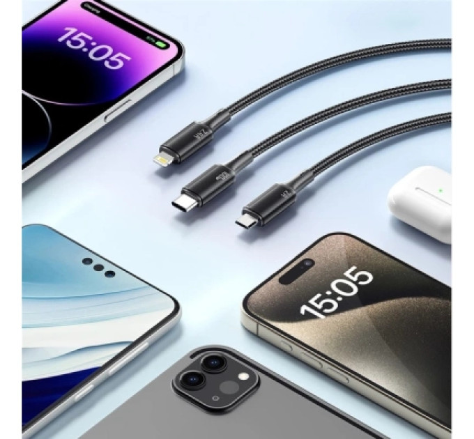 Essager Дата кабель USB 2.0 AM to Lightning + Micro 5P + USB-C 1.2m 100W Essager (EXCMTL-JJ01-P)