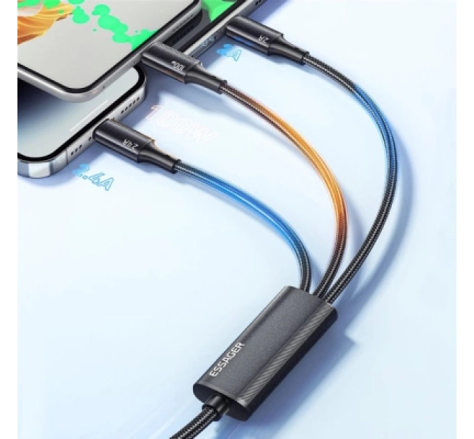 Essager Дата кабель USB 2.0 AM to Lightning + Micro 5P + USB-C 1.2m 100W Essager (EXCMTL-JJ01-P)