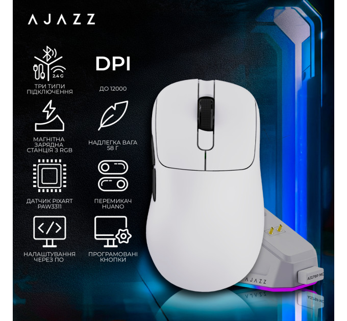 Ajazz Миша бездротова Ajazz AJ179P MC White (AJ179P-MC-W)