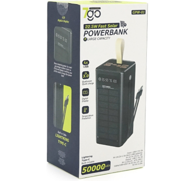 7GO Батарея універсальна 7GO 50000mAh PD/22.5 Solar Black (GPW-01 / 45006)