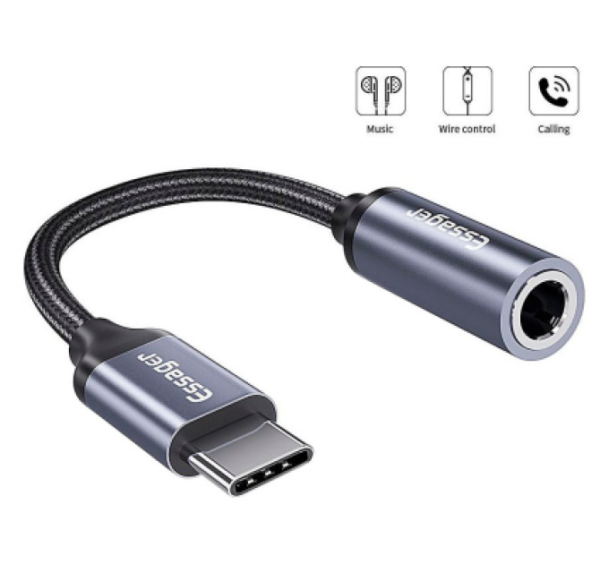 Essager Перехідник USB-C M to 3.5mm F 0.12m gray Essager (EZJE01-0G)