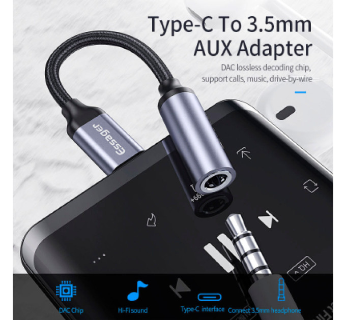 Essager Перехідник USB-C M to 3.5mm F 0.12m gray Essager (EZJE01-0G)