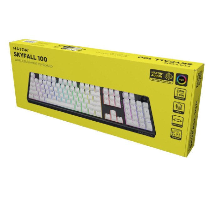 Hator Клавіатура Hator Skyfall 100 Aurum Lemon RGB Wireless/Bluetooth/USB UA Black/White (HTK3100UA)