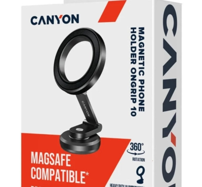 Canyon Універсальний автотримач Canyon Magnetic phone holder OnGrip 10 aluminum Black (CNS-CCHM10)